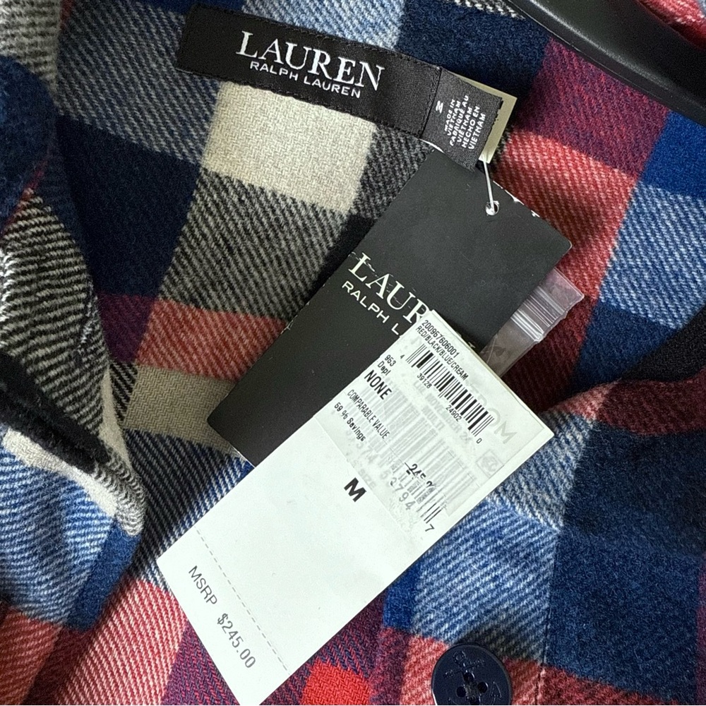 Lauren Ralph Lauren Buffalo Check Belted Twill Shirt Jacket Wool Blend Shacket - Picture 8 of 11
